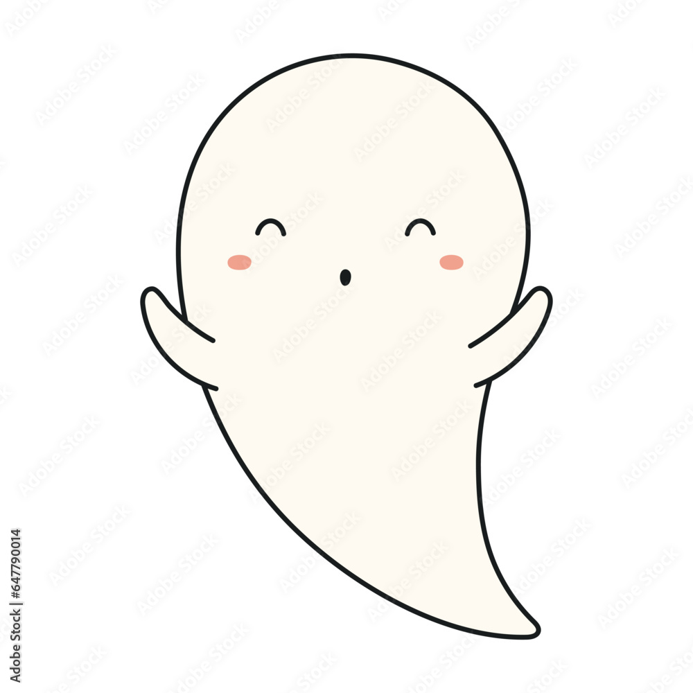 Cute funny flying ghost Halloween cartoon character illustration. Hand drawn kawaii style line art design, isolated vector. Kids seasonal print element, trick or treat, autumn holiday party Cute funny flying ghost Halloween cartoon character illustration. Hand drawn kawaii style line art design, isolated vector. Kids seasonal print element, trick or treat, autumn holiday party