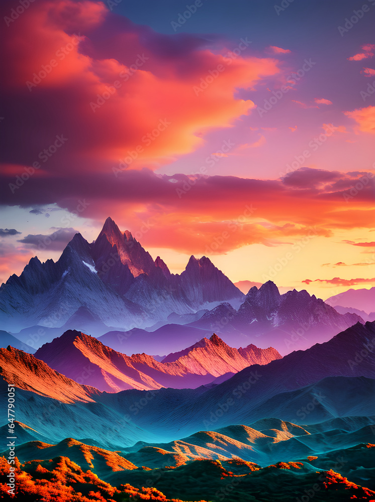 Mountainous tropics emit mystical sunsets cinematic 3D