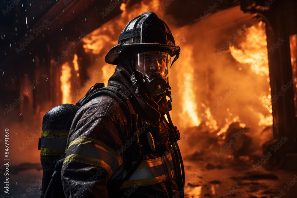 Portrait of firefighter battle a wildfire Portrait of firefighter battle a wildfire