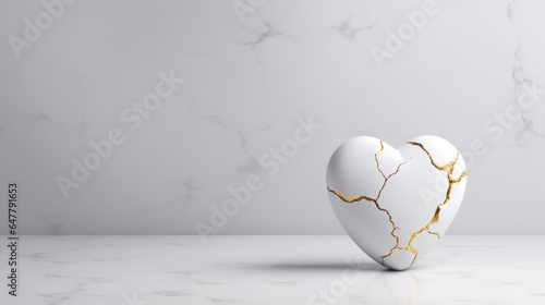 Resilient Love  Heart-Shaped Marble with Golden Crack Patterns