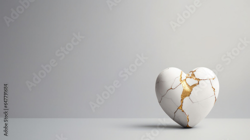 Art of Healing Love: White Marble Heart with Luxurious Golden Veins, Embodying Kintsugi Aesthetics