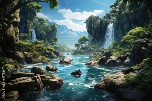 Fantasy Realm s Enchanted Forest Waterfall