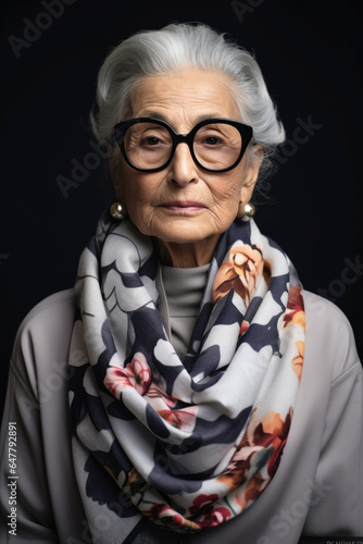 Elderly woman wearing color...