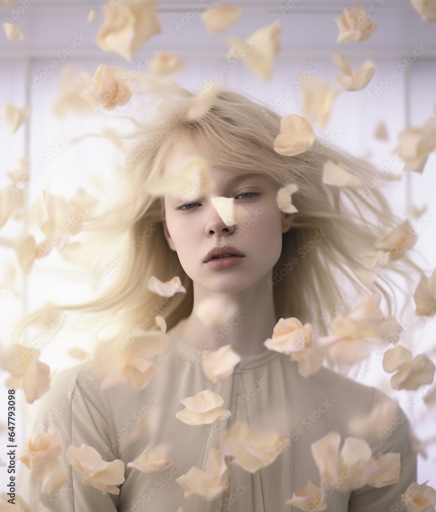 Beautiful young woman surrounded by floral petals Beautiful young woman surrounded by floral petals