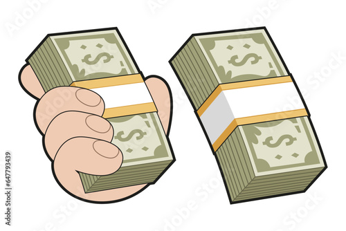 Money in the hand, money stack vector illustration
