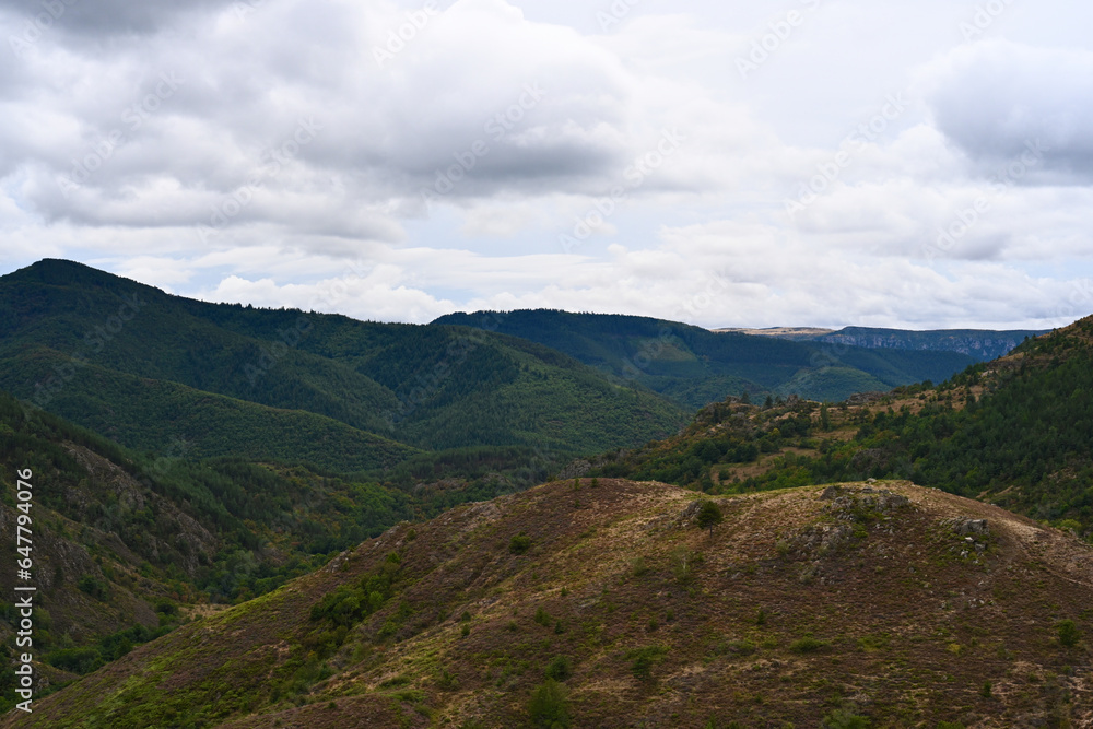 beautiful green mountains in the Cevennes national park in Southern France