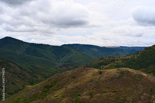 beautiful green mountains in the Cevennes national park in Southern France