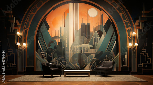 Art Deco Jazz Age Interior Mural Background