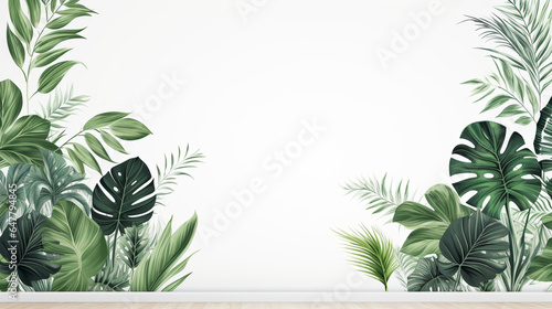 Exotic Jungle Leaves Set with a White Background, Mural Style