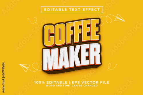 Fototapeta Coffee Maker 3d Editable Text Effect Cartoon Style Premium Vector