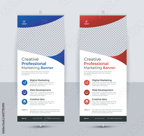 Modern creative corporate business standee x rollup pullup signage retractable banner with multiple trendy gradient colors design vector bundle template	