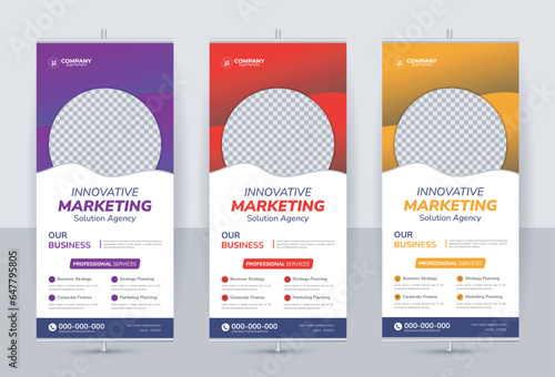 Modern creative corporate business standee x rollup pullup signage retractable banner with multiple trendy gradient colors design vector bundle template	