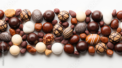 Delicious chocolates on a white background.