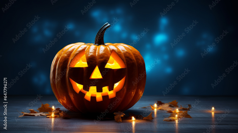 Halloween background. Spooky pumpkin with moon and dark forest. Halloween design with copyspace Halloween background. Spooky pumpkin with moon and dark forest. Halloween design with copyspace