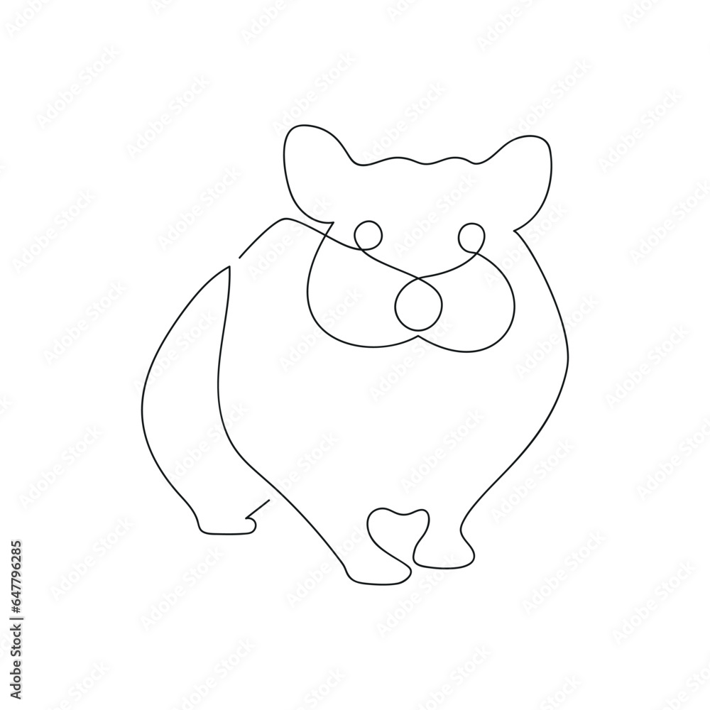 Hamster drawn in one continuous line. One line drawing, minimalism. Vector illustration.