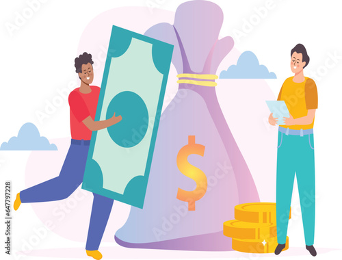 Business creativity and innovation merger to puzzle pieces gears coins chat bubbles and characters.
