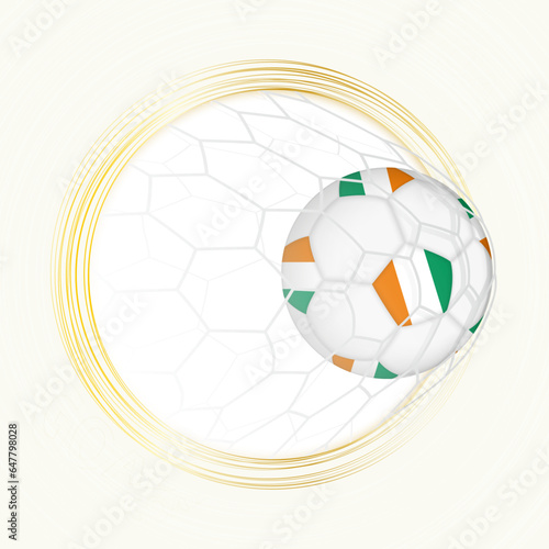 Football emblem with football ball with flag of Ivory Coast in net, scoring goal for Ivory Coast.