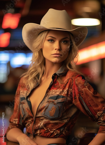 Portrait of a woman wearing a cowboy hat