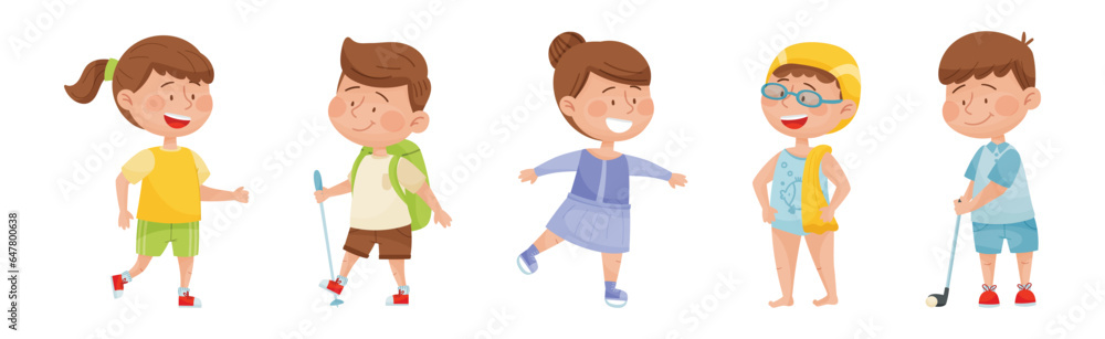 Happy Children Characters Playing Sport Game Vector Set Happy Children Characters Playing Sport Game Vector Set