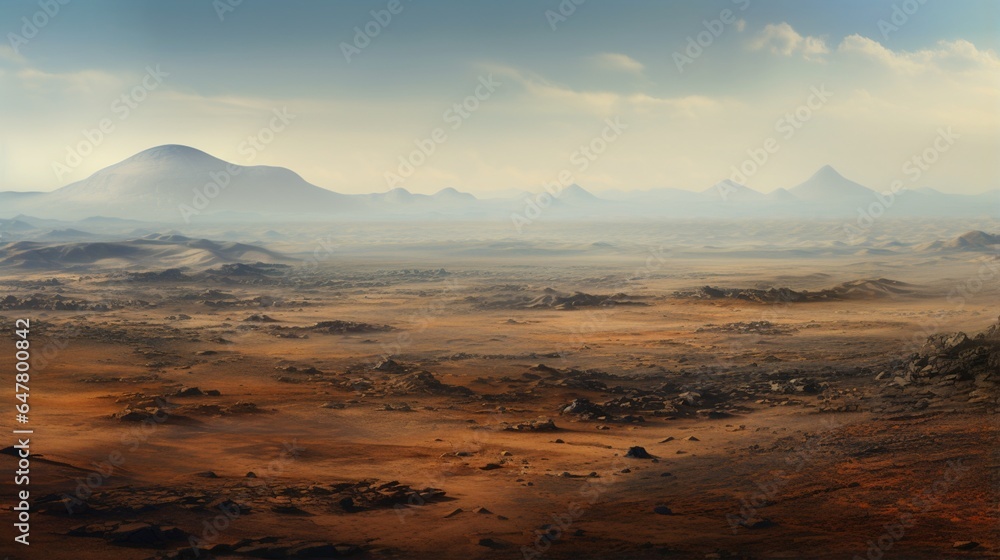 a vast and barren volcanic desert, with lunar-like landscapes and volcanic craters as far as the eye can see