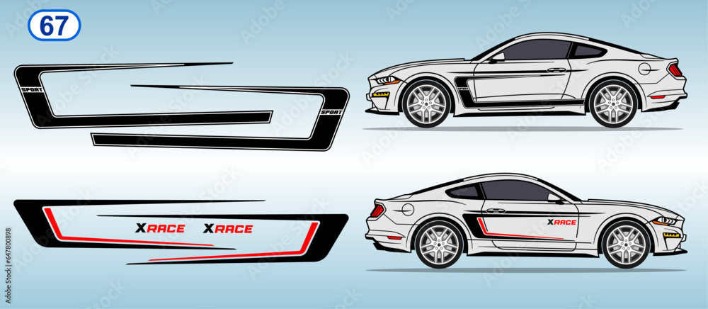 American muscle car side door sticker stripe design. Auto vinyl decal template. 
Suitable for print or cut (Silhouette, cricut cameo etc.)
Scaling without loss of quality for different car model.