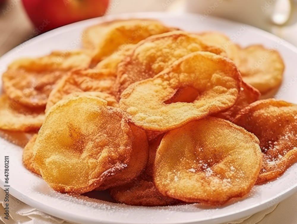 Süßes Dessert, Frittierte Apfelküchle, Apfelkücherl, österreichische Apfelradl, Generative AI Süßes Dessert, Frittierte Apfelküchle, Apfelkücherl, österreichische Apfelradl, Generative AI