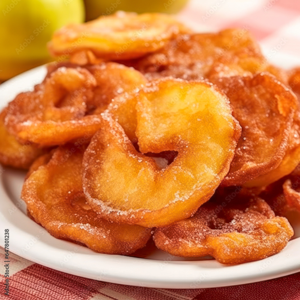 Süßes Dessert, Frittierte Apfelküchle, Apfelkücherl, österreichische Apfelradl, Generative AI Süßes Dessert, Frittierte Apfelküchle, Apfelkücherl, österreichische Apfelradl, Generative AI