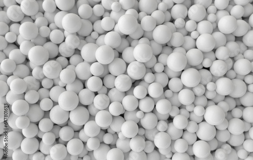 Abstract 3d rendering geometric background with white pearl spheres, beads