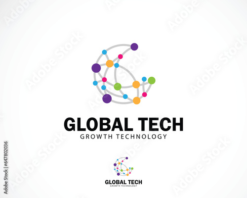 Global tech logo creative science molecule smart connect network design concept