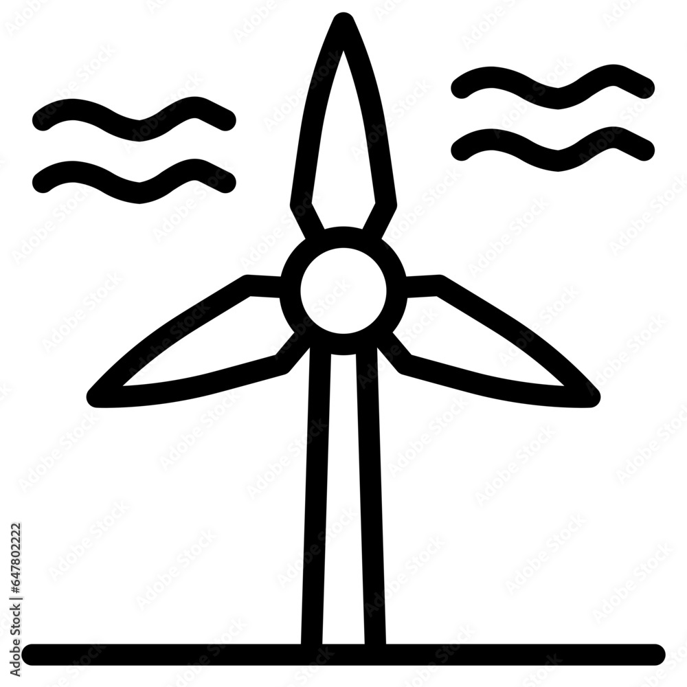  Ecology, Energy, Mill, Turbine, Wind, Eco, Icon, Line style icon vector illustration, Suitable for website, mobile app, print, presentation, infographic and any other project.
