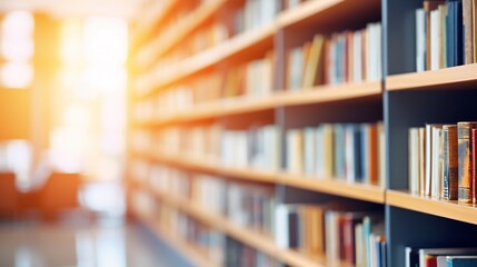 Abstract blurred public library interior space. blurry room with bookshelves by defocused effect. use for background or backdrop in business or education concepts 