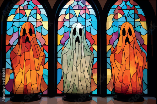 Stained glass halloween theme, vector illustration, very colorful and dark.