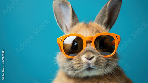 Stylish bunny wearing sunglasses against a colorful background  exuding a cool and playful vibe