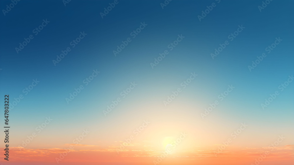 Simple sky gradient background, low sun, orange and blue gradient sunny day with no clouds, bright light, blue sky with fair weather, daylight