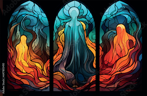 Stained glass halloween theme, vector illustration, very colorful and dark.