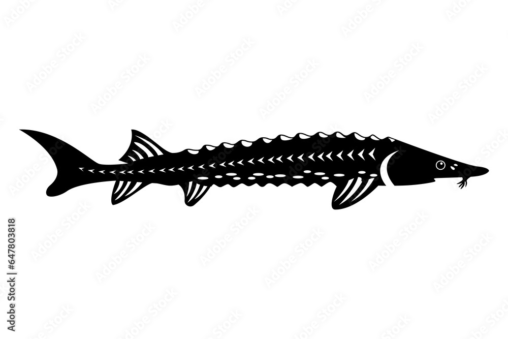 Sturgeon black icon. Fish isolated on white background. Vector illustration flat design. - obrazy, fototapety, plakaty 