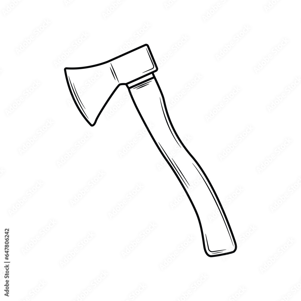 garden tools hand axe in outline style on white background garden tools hand axe in outline style on white background