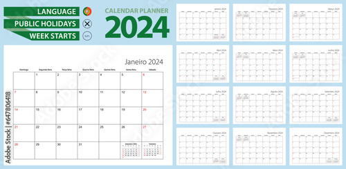 Portuguese calendar planner for 2024. Portuguese language, week starts from Sunday.