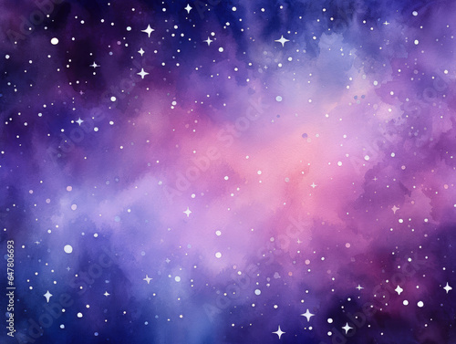 Ai Generated Art Colorful Watercolor Fantasy Stars Shining on a dark purple, pink and blue background. Pastel colors