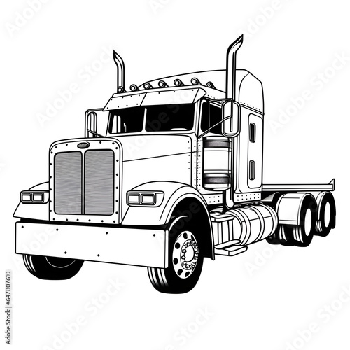 Outline drawing of truck concept, truck coloring page line art, car from side and front view. Vector doodle illustration, design for coloring book or print