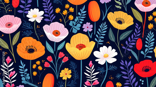 Wallpaper Mural natural textured colorful flowers seamless pattern background Torontodigital.ca