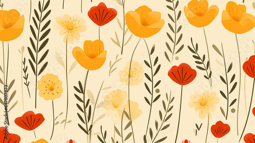 Wallpaper Mural nature textured acacia flowers seamless patter, vivid color background, flat minimalist vector illustrations Torontodigital.ca