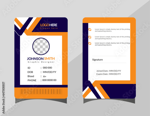 Modern unique professional and clean id card design template, Corporate company employee identity card template.