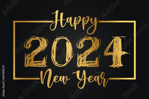 Happy new year 2024 lettering with golden color vector illustration. photo