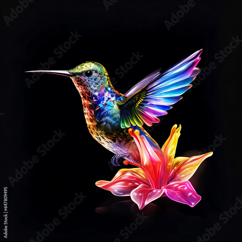 虹色に輝くガラスアート風のハチドリ © 藤井 大揮