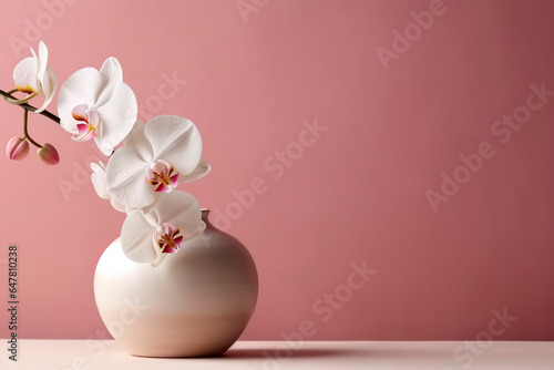 Minimal light soft beige floral background Pink © Antonio