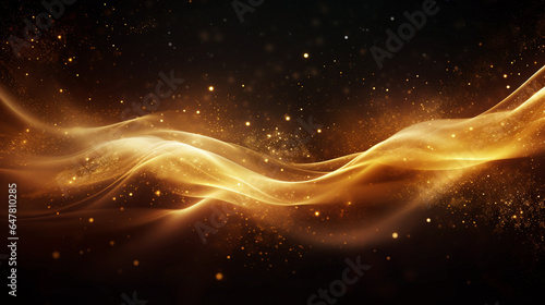 Golden sparkle dust in flowing forms creates a cosmic, dark matter landscape.