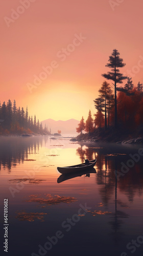 Illustration of a man in a boat on the waters © amirhamzaaa
