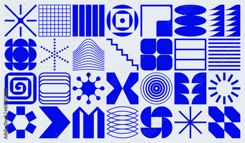 Set of abstract geometric vector shapes, Futuristic and modernist logos and symbols, Swiss design inspired