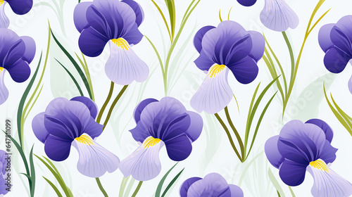 nature textured iris flowers seamless patter, vivid color background, flat minimalist vector illustrations photo